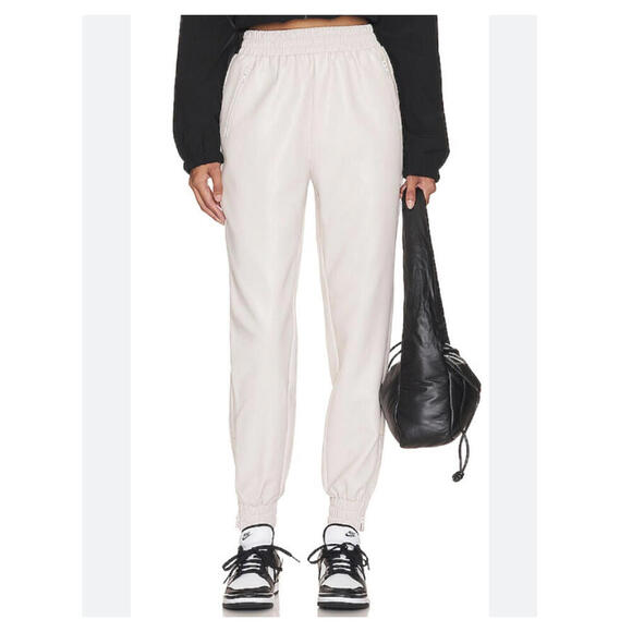 SUPERDOWN cream vegan leather joggers sz M - Picture 1 of 6